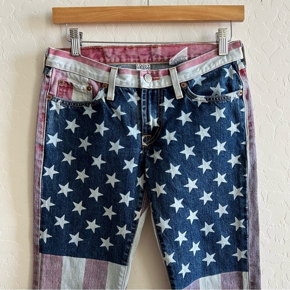 Vintage Y2K Lucky Brand American Flag Print Denim Low Rise Jean - Picture 2 of 8